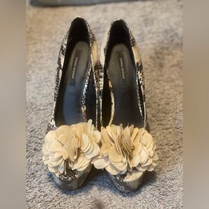 River Island Snakeskin Heels with Cream Floral Detail